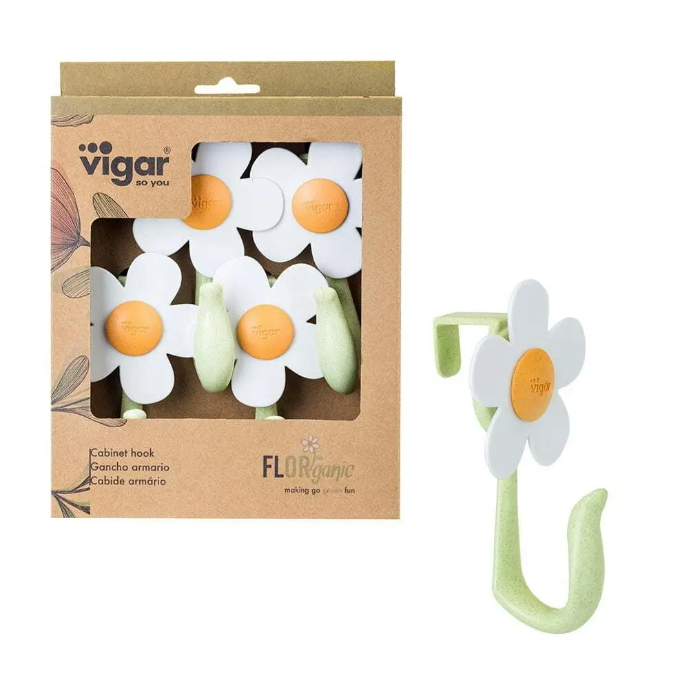 2x 4pc Vigar 13cm Florganic Cabinet/Door Hook Set Kitchen/Bathroom Organiser