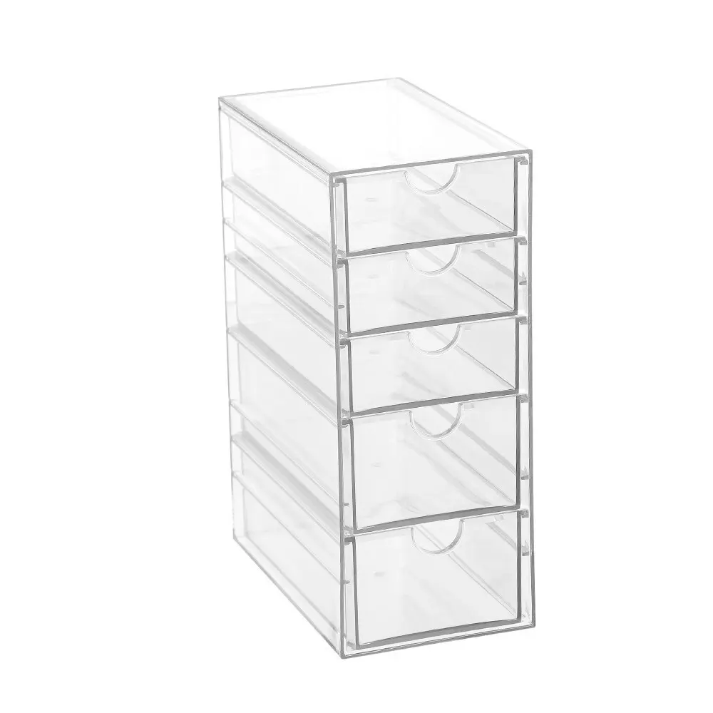 Boxsweden 25cm 5 Tier Crystal Drawer Station Stand Storage Home Organiser Clear