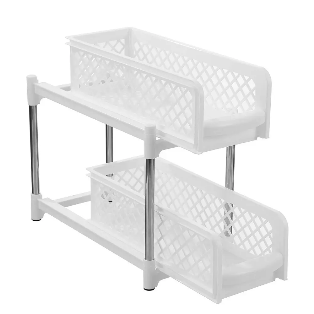 Boxsweden 38cm 2 Tier In-Cupboard Drawer Unit Stand Storage Home Organiser White