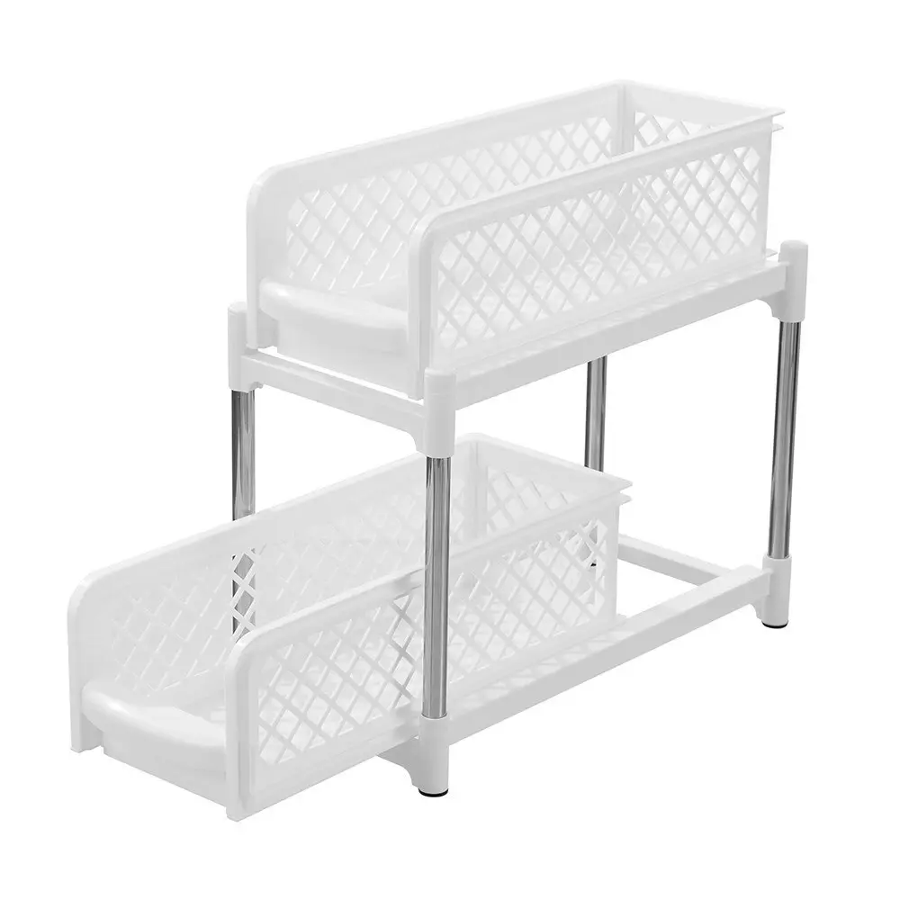 Boxsweden 38cm 2 Tier In-Cupboard Drawer Unit Stand Storage Home Organiser White