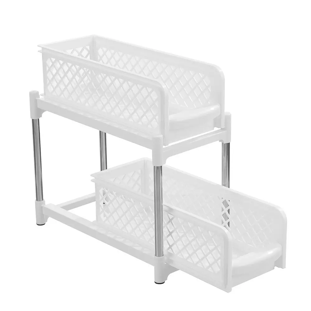 Boxsweden 38cm 2 Tier In-Cupboard Drawer Unit Stand Storage Home Organiser White