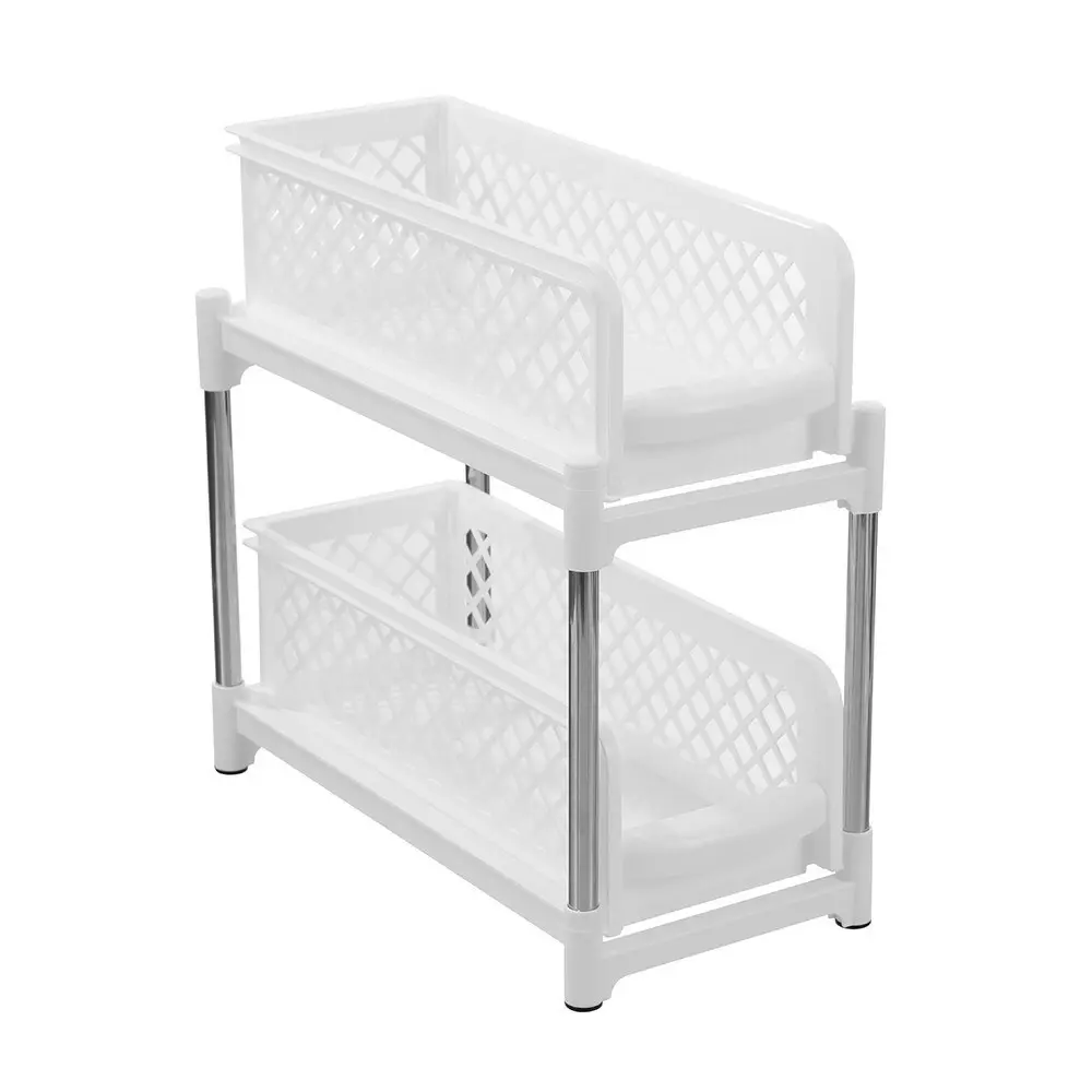 Boxsweden 38cm 2 Tier In-Cupboard Drawer Unit Stand Storage Home Organiser White