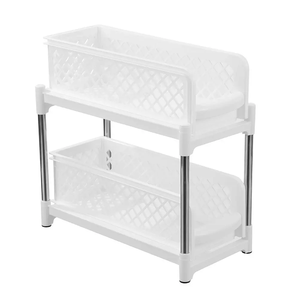 Boxsweden 38cm 2 Tier In-Cupboard Drawer Unit Stand Storage Home Organiser White