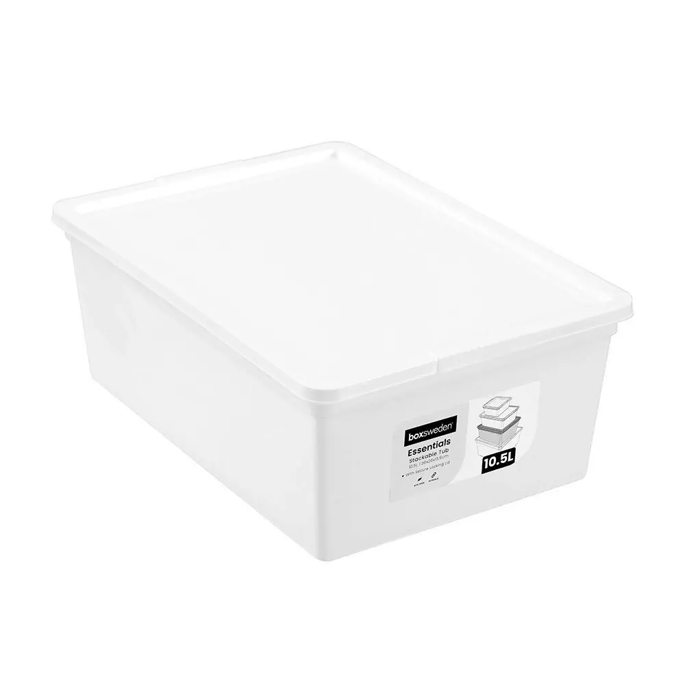 4x Boxsweden 10.5L/36cm Essentials Stackable Tub Storage Home Organiser Assorted