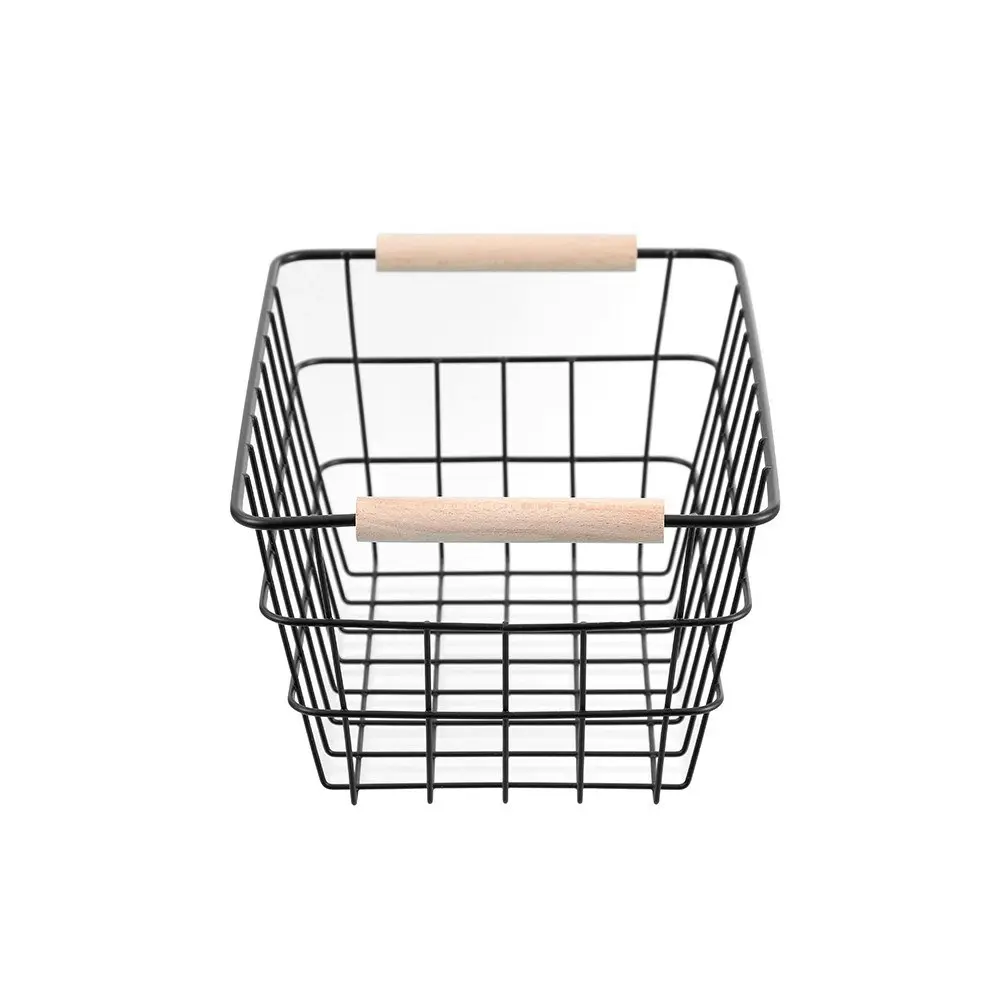 4x Boxsweden Toska 24.5cm Wire Basket Storage Organiser w/ Beech Handle Assort