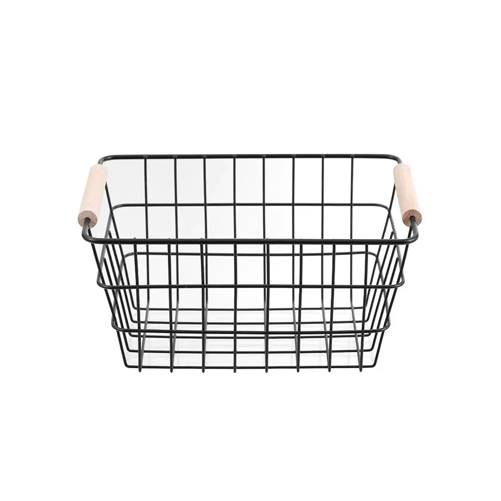 4x Boxsweden Toska 24.5cm Wire Basket Storage Organiser w/ Beech Handle Assort