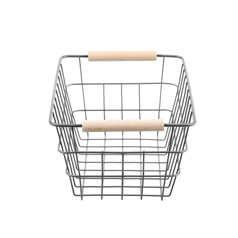 4x Boxsweden Toska 24.5cm Wire Basket Storage Organiser w/ Beech Handle Assort