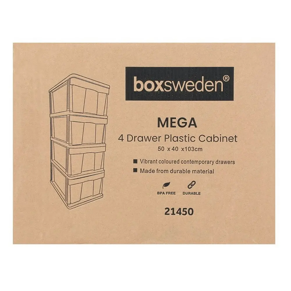 Boxsweden 103cm Mega 4 Standing Storage Drawer Plastic Cabinet Container Colour