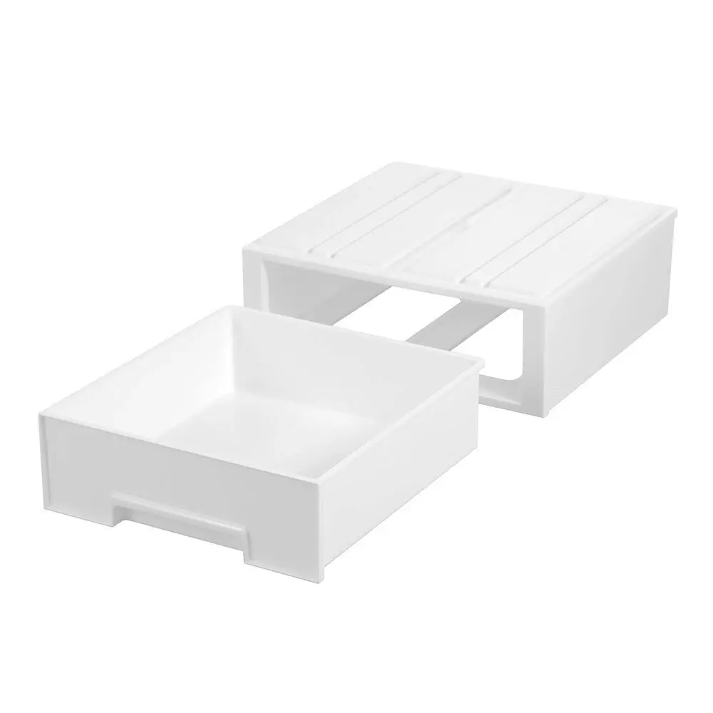 2x Boxsweden 28.5x26cm Stacking Drawer Organiser Home Storage Container WHT