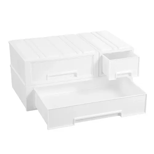 2x Boxsweden 28.5x26cm Stacking Drawer Organiser Home Storage Container WHT