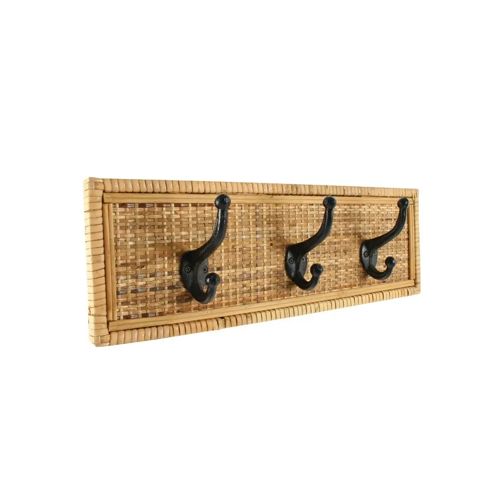 Maine & Crawford Idona 3-Hook Rattan 46cm Wall Mount Hanging Storage Natural