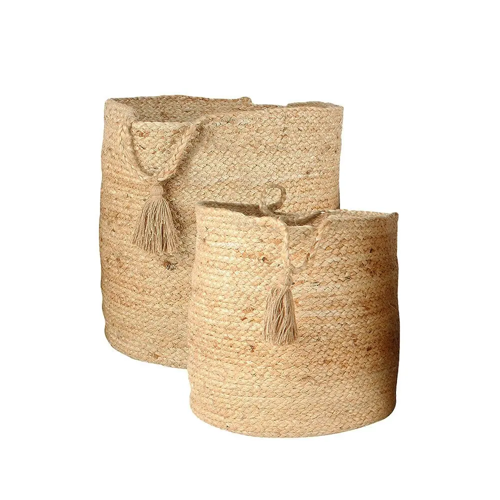 2pc Maine & Crawford Breeze 30/35cm Jute Basket Storage Set w/ Tassel Natural