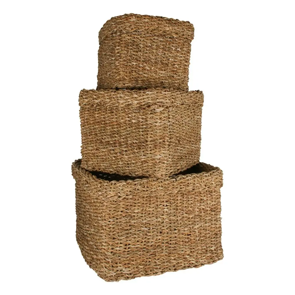 3pc Maine & Crawford Yallingup 27/35/43cm Seagrass Square Basket Storage Natural