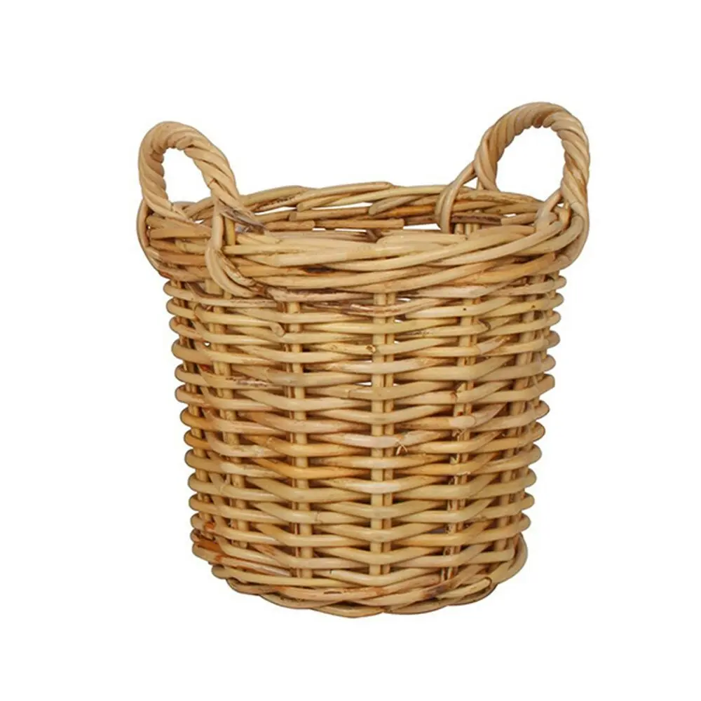 2pc Maine & Crawford Cheche 28/32cm Rattan Cylinder Log Basket Storage w/ Handle