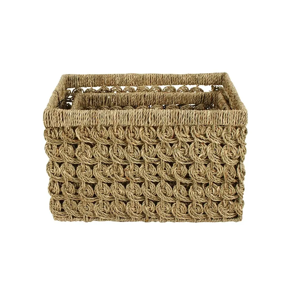 3pc Maine & Crawford Billi 30/35/40cm Rectangle Seagrass Basket Storage Natural