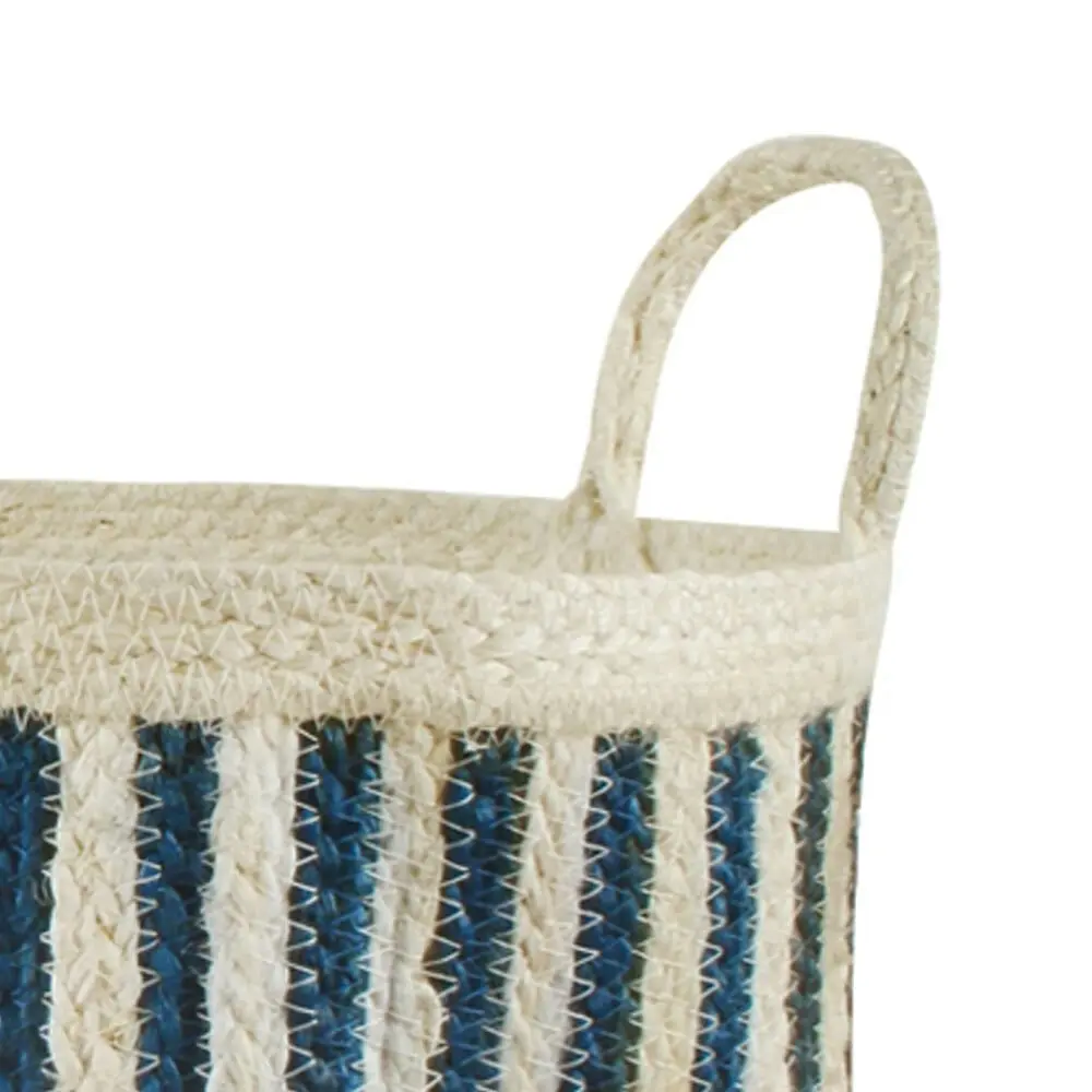 2pc Maine & Crawford Haddie Stripe Jute 30/35cm Round Basket Storage Set Blue