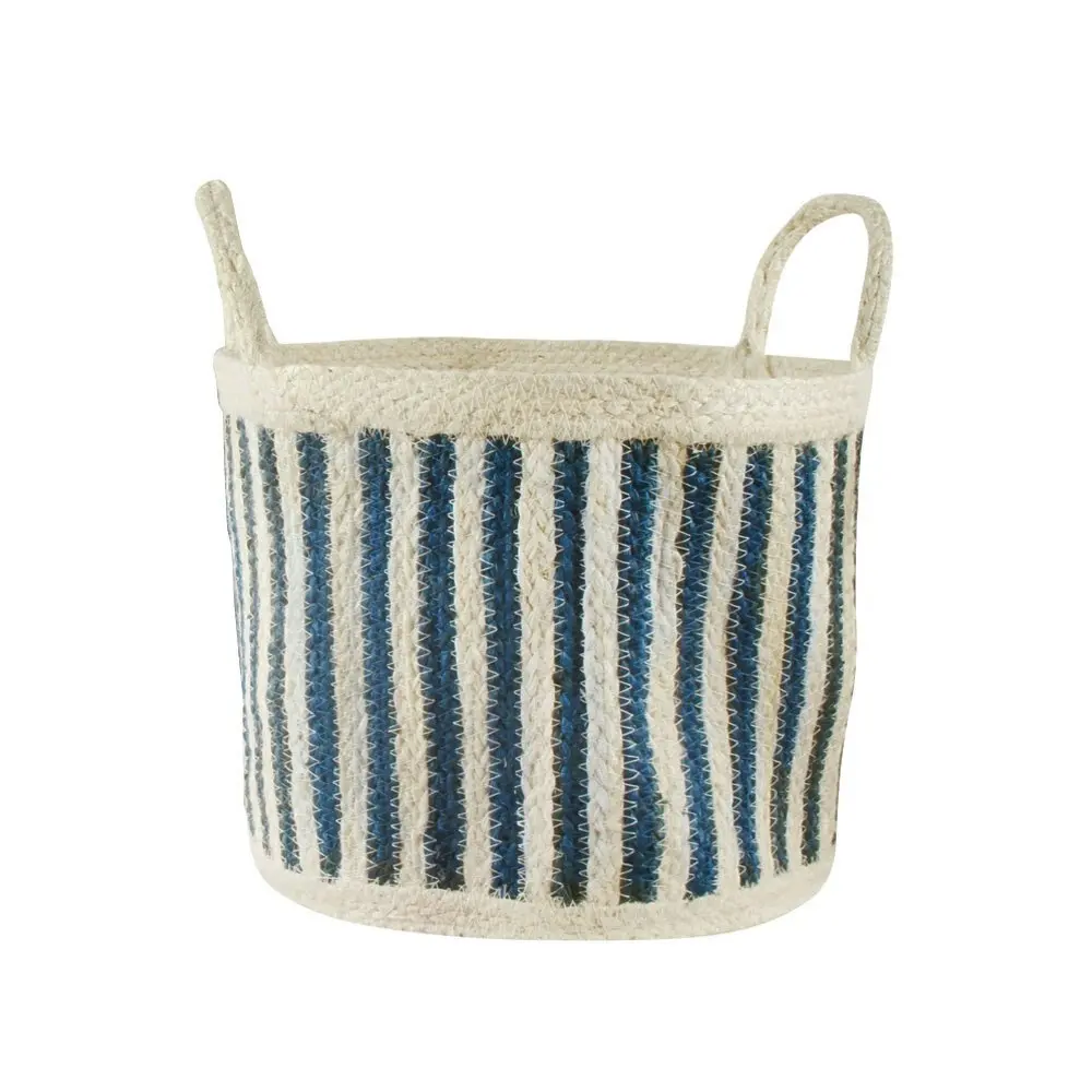 2pc Maine & Crawford Haddie Stripe Jute 30/35cm Round Basket Storage Set Blue