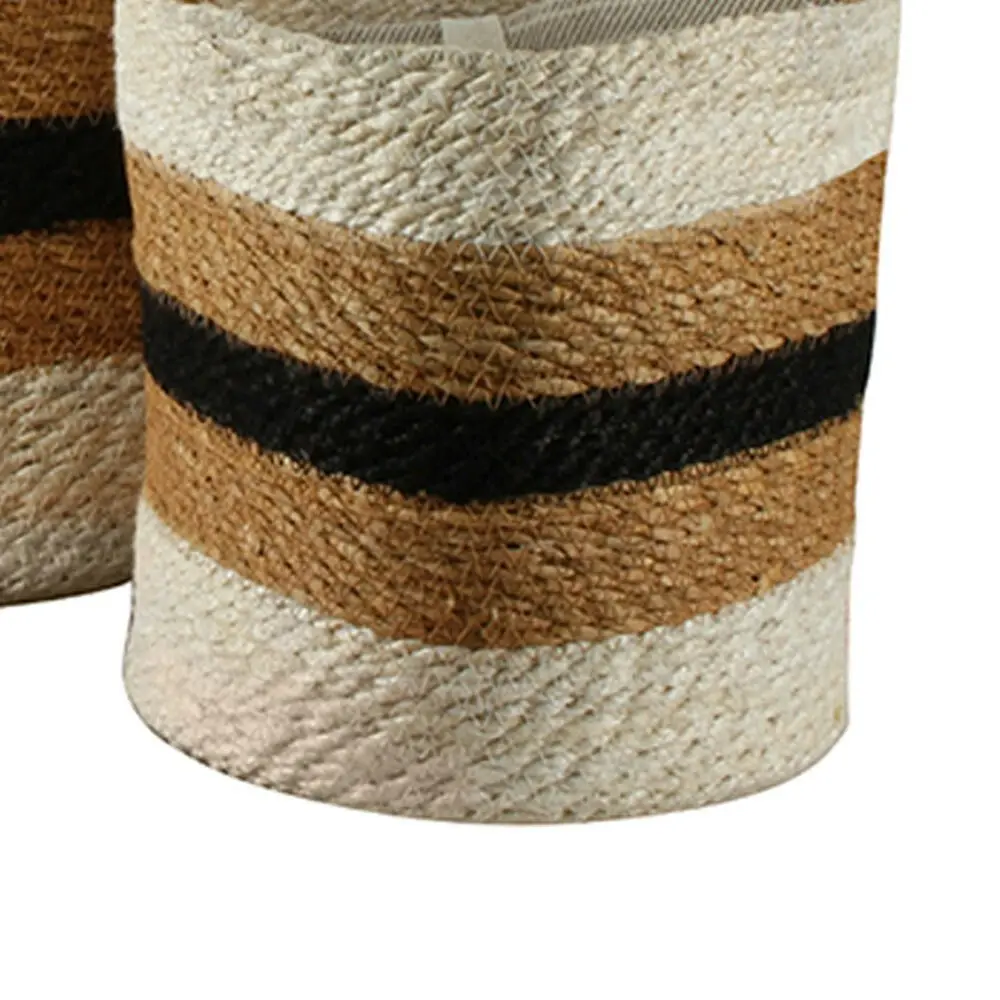 2pc Maine & Crawford Imen Stripe Jute 25/30cm Round Basket Storage Organiser