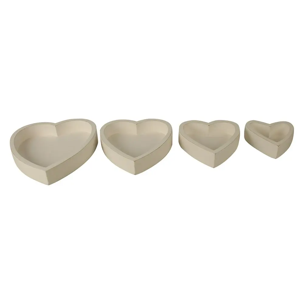 4pc Maine & Crawford 26cm Harmony Mango Wood Heart Box Storage Organiser White