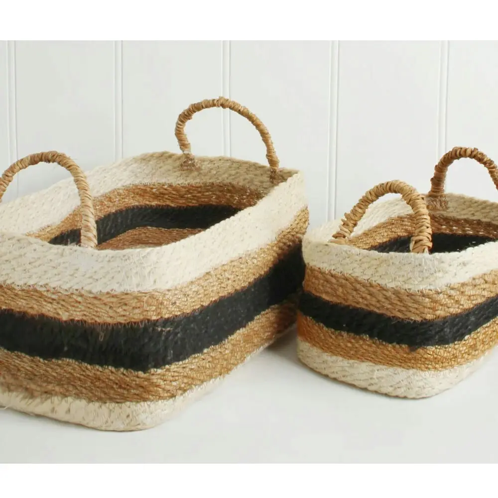 2pc Maine & Crawford Izzy Stripe Jute 30/40cm Rectangle Basket Storage Organiser