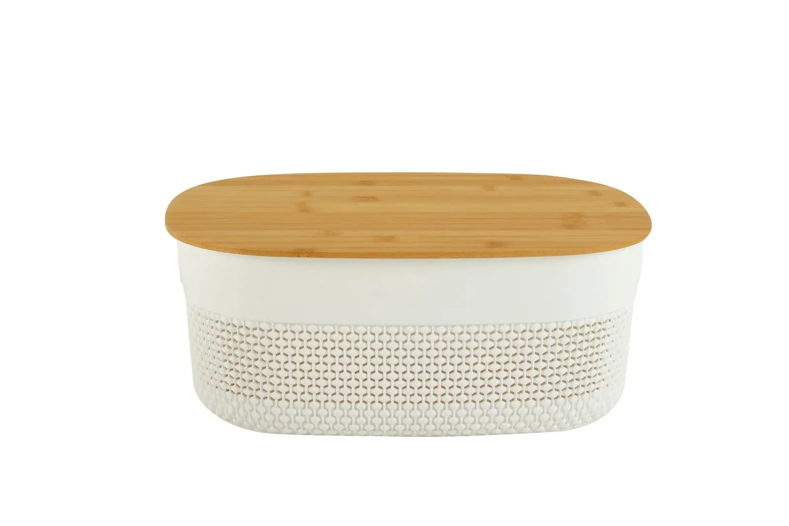 Home Expression 38x29cm Oval Plastic Basket w/ Bamboo Lid Home Organiser White