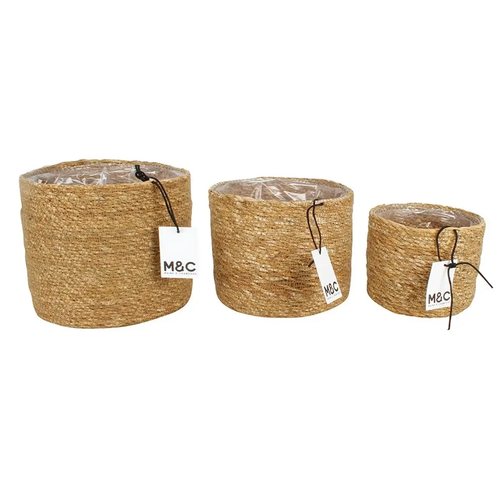 3pc Maine & Crawford Coffs 18cm Seagrass Round Lined Basket Storage Set Natural