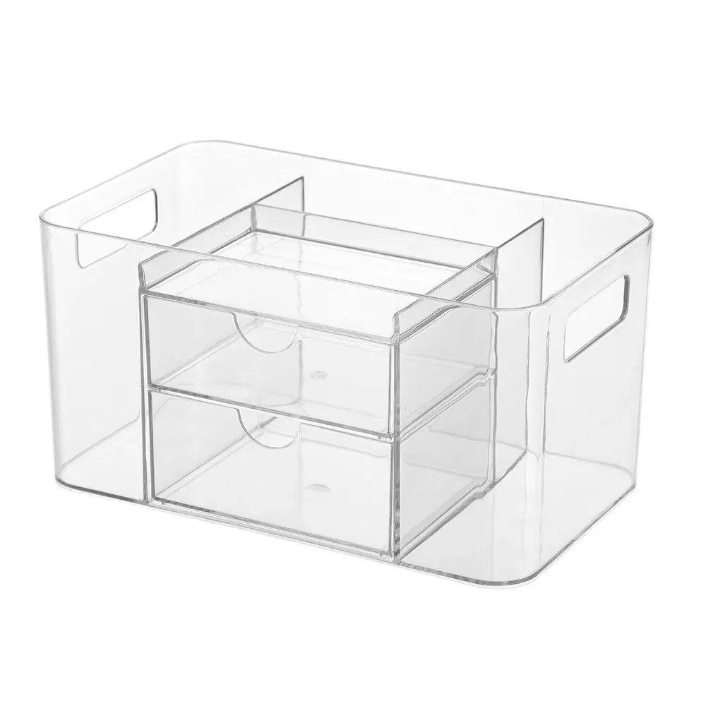 3x Boxsweden Crystal 24.5x14.5cm Desktop Home Organiser Storage Container Clear