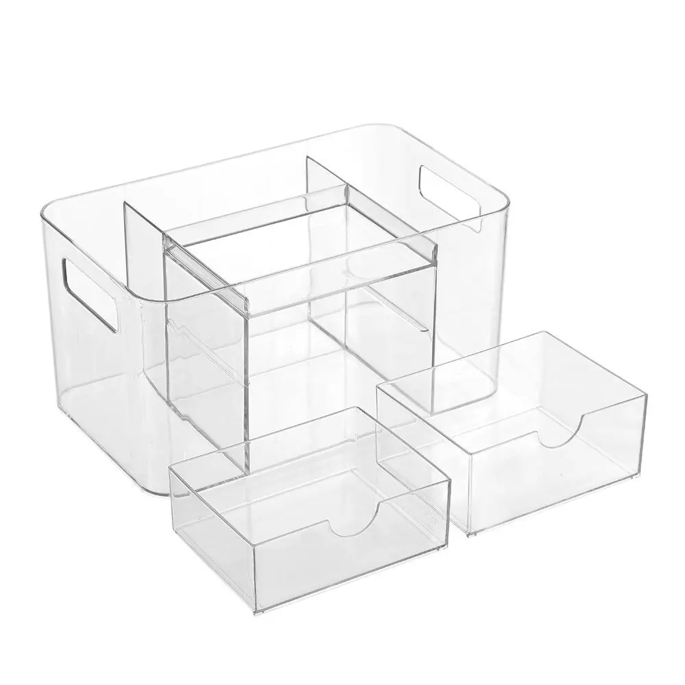 3x Boxsweden Crystal 24.5x14.5cm Desktop Home Organiser Storage Container Clear