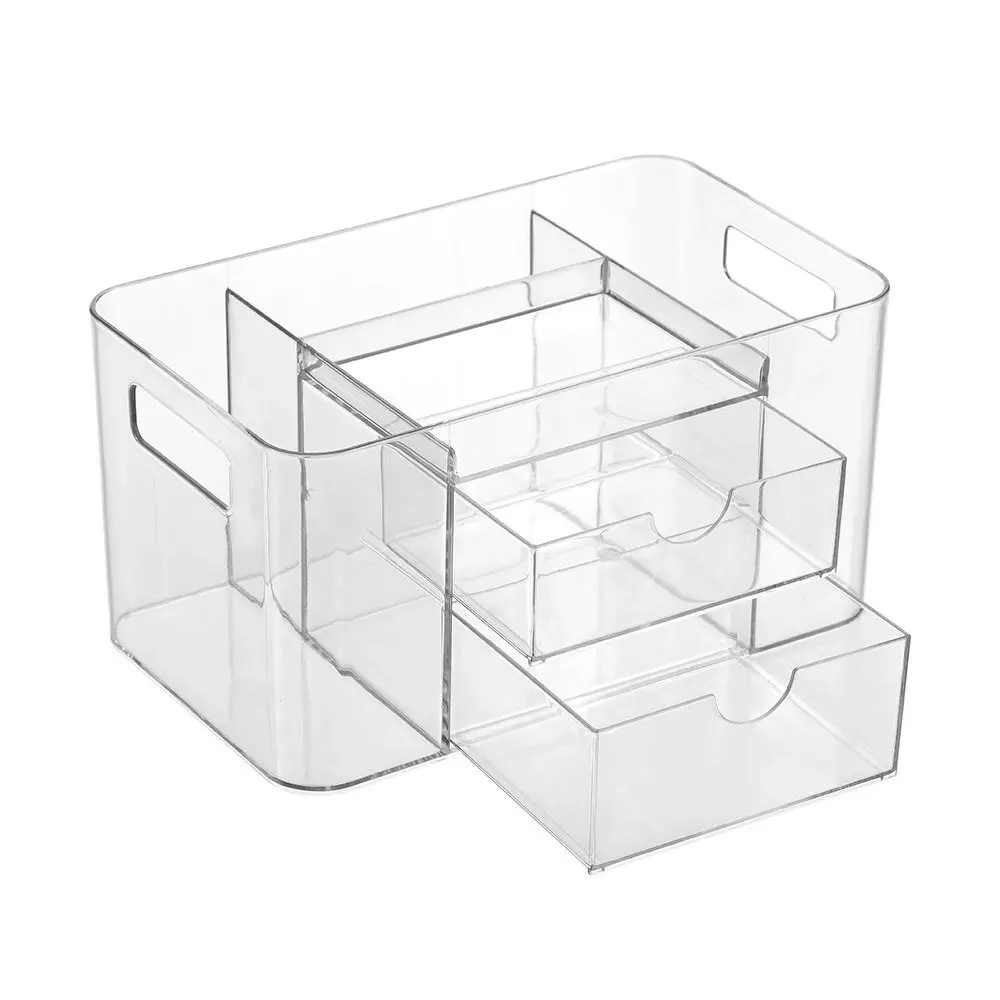 3x Boxsweden Crystal 24.5x14.5cm Desktop Home Organiser Storage Container Clear