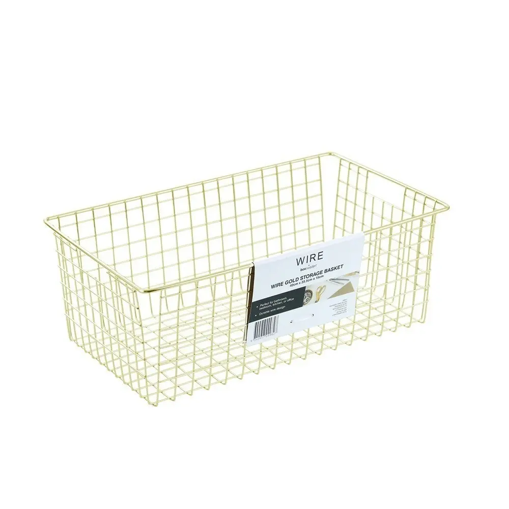 2x Boxsweden 40x15cm Wire Storage Basket Kitchen/Bath Organiser Container Gold