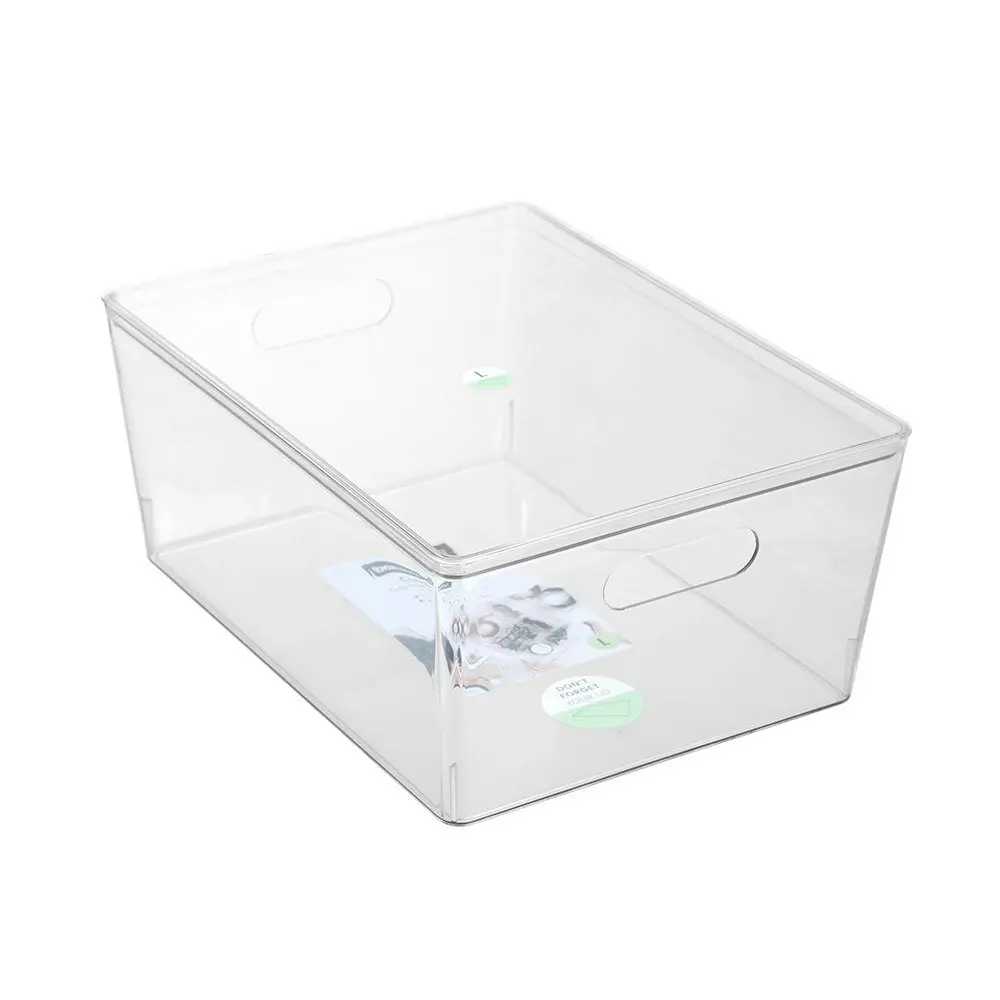 2x Boxsweden Tidy 34x26cm 11.3L Crystal Lidded Kitchen Storage Organiser Box CLR