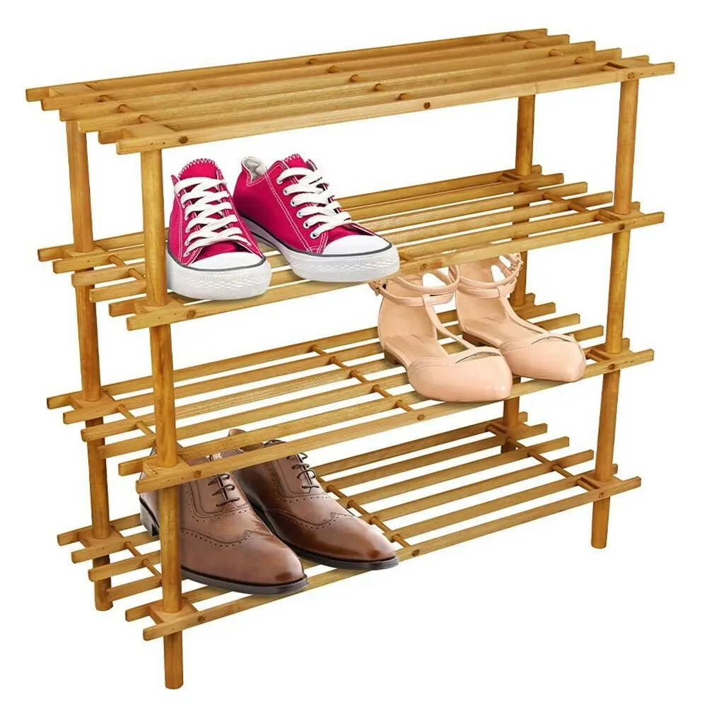 Boxsweden 4 Tier 74cm Wooden Shoe Rack Wood Storage Home Organiser Stand Brown