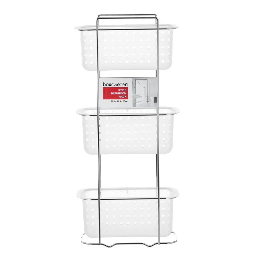 Boxsweden 3 Tier Bathroom Rack Standing Storage Organiser Stand Frosted Clear