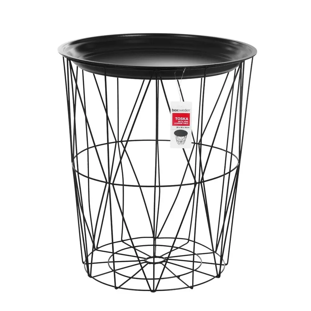 Boxsweden Toska Wire 39x46cm Storage Basket/Holder w/ Metal Top Side Table Black