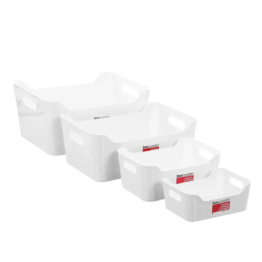 2x Boxsweden Crystal Storage XL Container 37cm w/ Handles Organiser Tray White