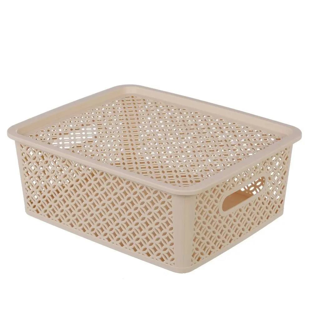 3x Boxsweden Medallion Basket 14.5L w/ Lid 36.5cm Home Storage Container Assort