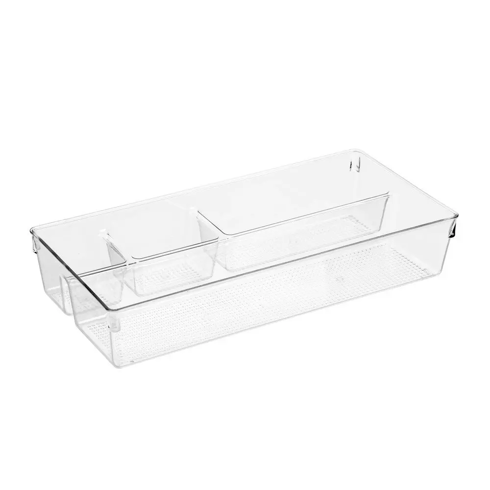 3x Boxsweden Crystal Organiser Tray 4 Section 40cm Storage Holder Container CLR