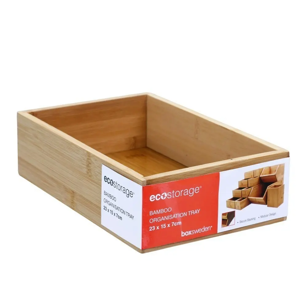 3x Boxsweden Bamboo Organisation Tray 23x15cm Storage Organiser Home Container