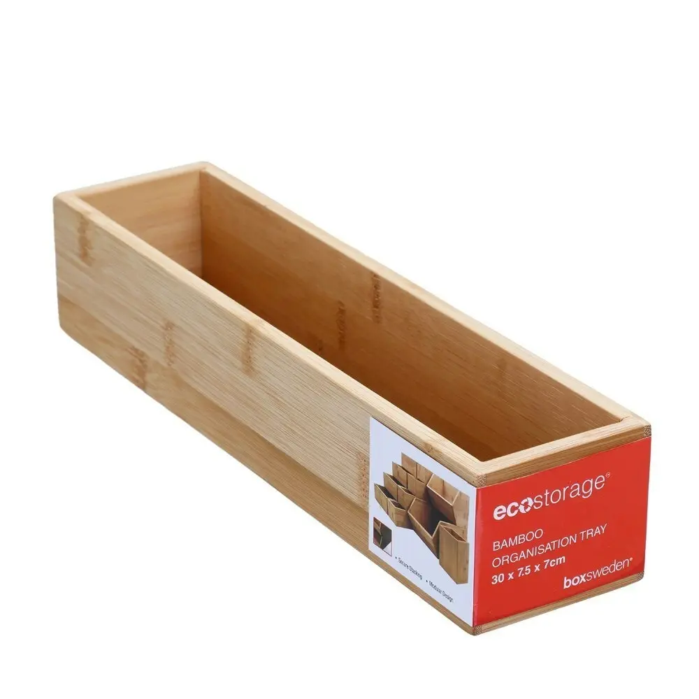 3x Boxsweden Bamboo Organisation Tray 30x7.5cm Storage Organiser Home Container