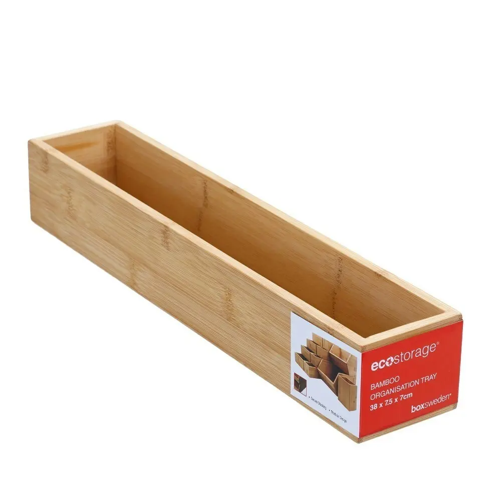 3x Boxsweden Bamboo Organisation Tray 38x7.5cm Storage Organiser Home Container