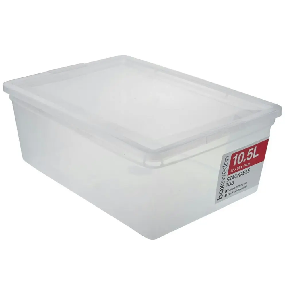 3x Boxsweden Essentials 10.5L Stackable 36cm Storage Organiser Container Clear