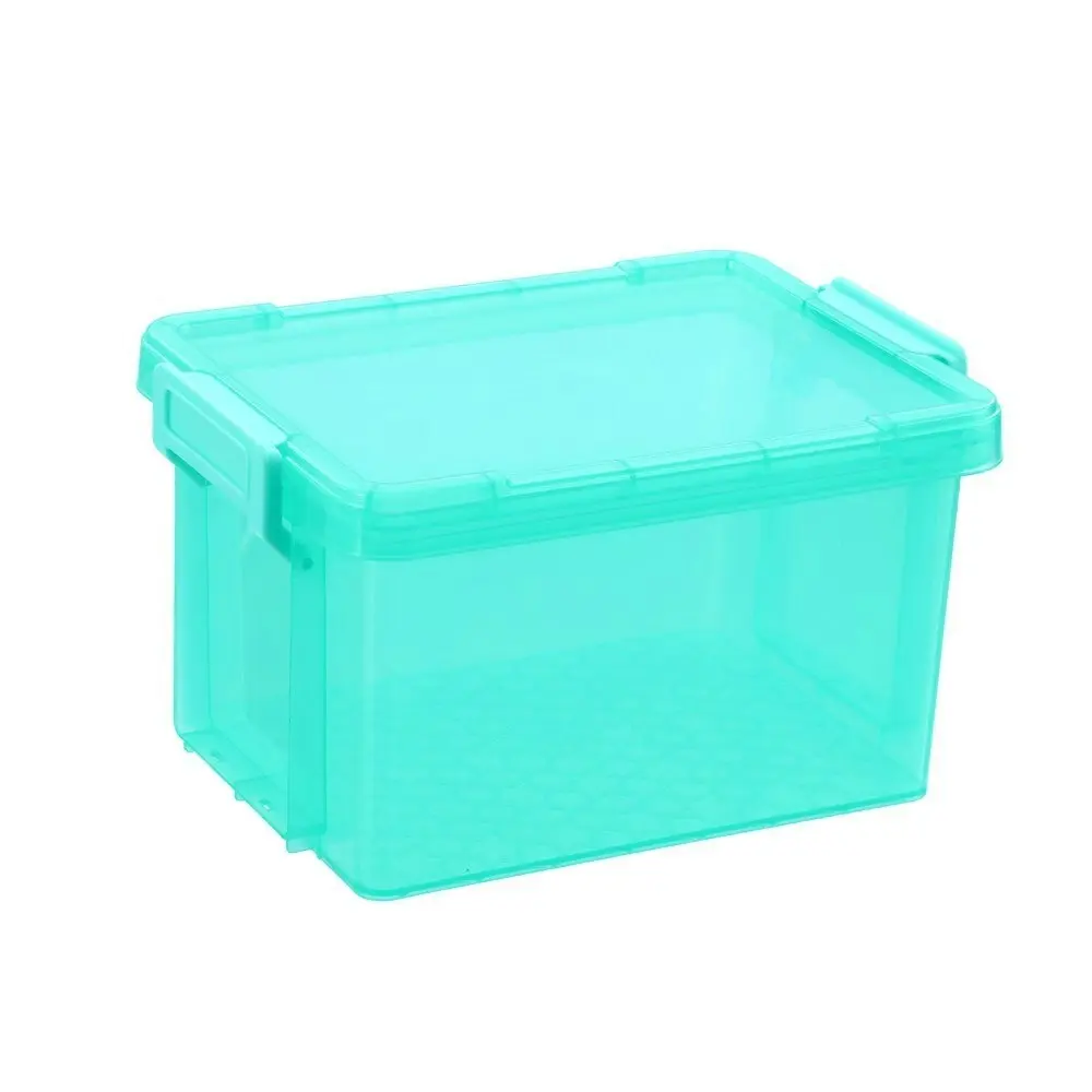 3x Boxsweden 2.7L Mini Stacker Box 24cm w/ Clip Lock Lid Storage Container Teal