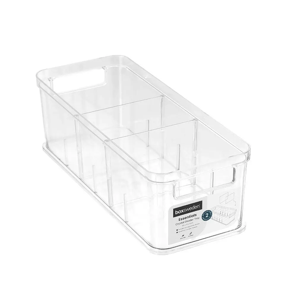 2x Boxsweden Crystal 35x14cm Storage Tray Organiser w/Adjustable Dividers Clear