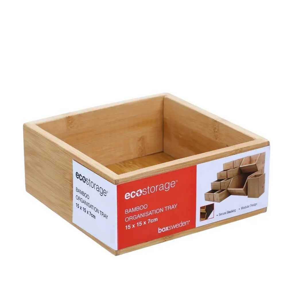 3x Boxsweden 15cm Bamboo Organisation Tray/Home Wood Modular Storage Container