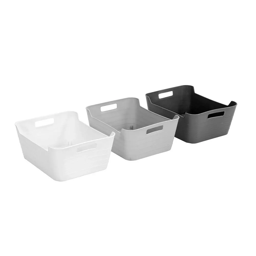 3x Boxsweden 32cm Flexi Storage Basket Container Organiser w/Handle Medium Asst