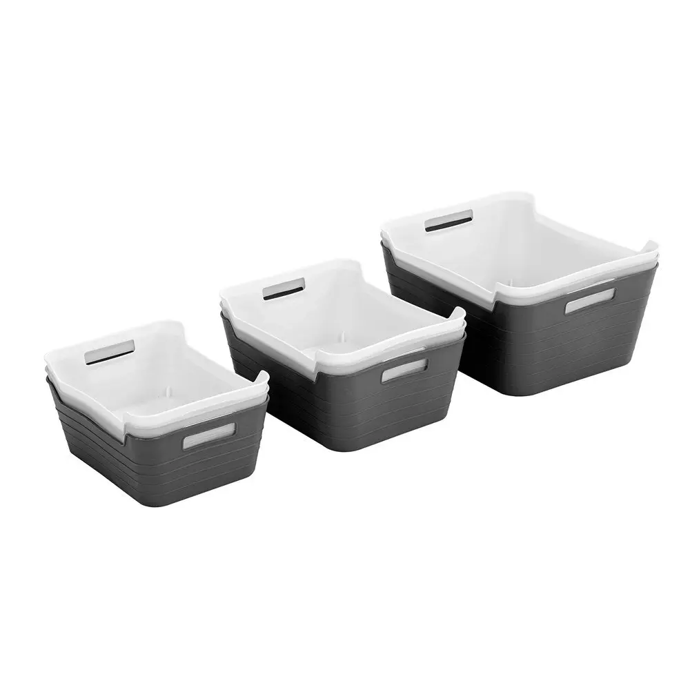 3x Boxsweden 32cm Flexi Storage Basket Container Organiser w/Handle Medium Asst