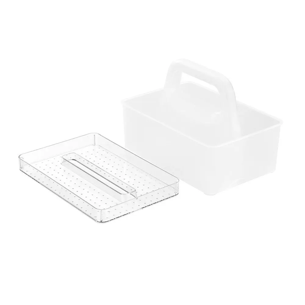 Boxsweden 26x18cm Storage Caddy Home Organiser w/ Clear Tray/Carry Handle White