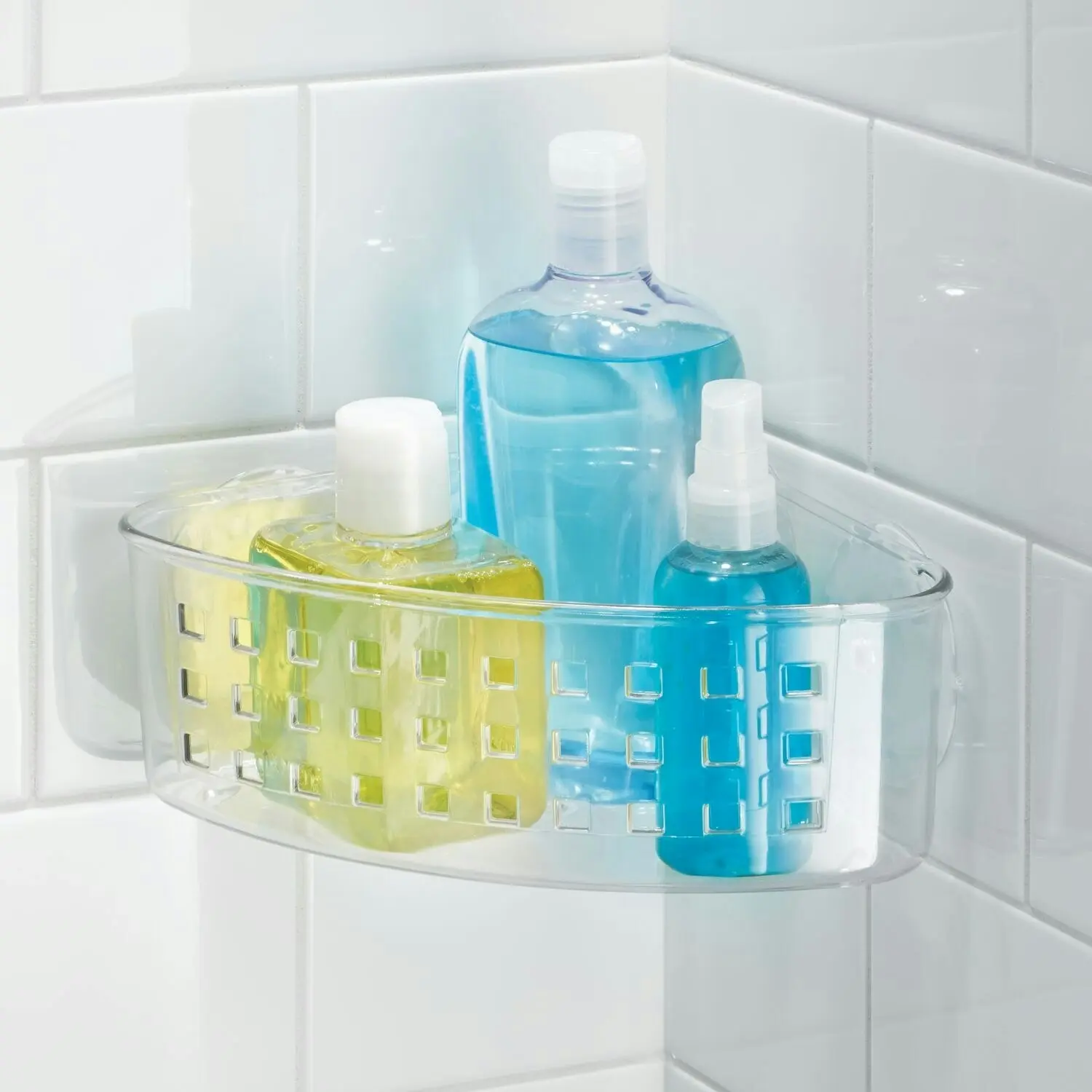 Idesign 23x16.5cm Shower Caddy Corner Suction Basket Shampoo/Soap Storage Clear