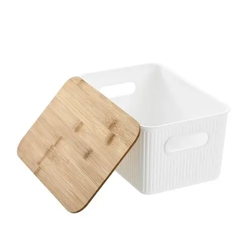 Boxsweden Kaia 27.5x13cm Storage Basket Home Organiser w/ Bamboo Lid Assorted