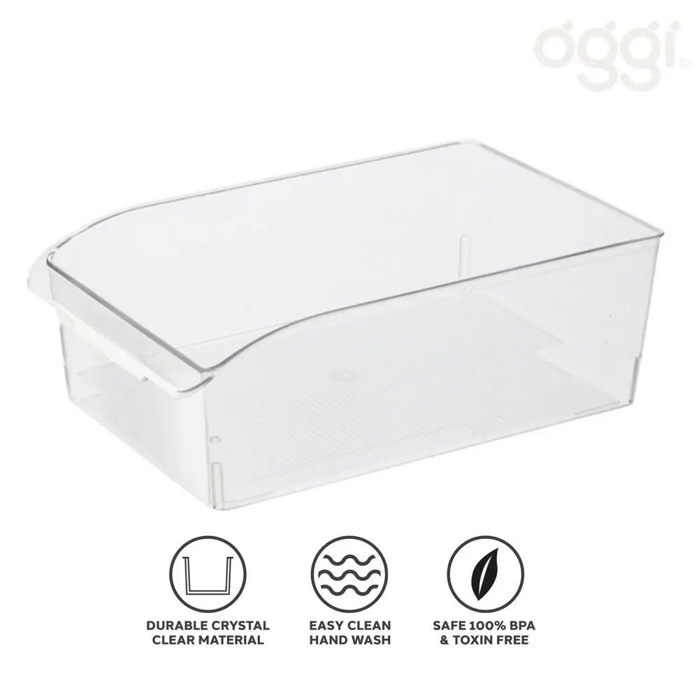 Oggi 36x20cm Storage Bin Food Pantry/Fridge Organiser w/Finger Grip Handle Clear